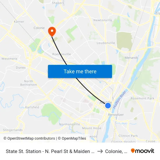 State St. Station - N. Pearl St & Maiden Lane to Colonie, NY map