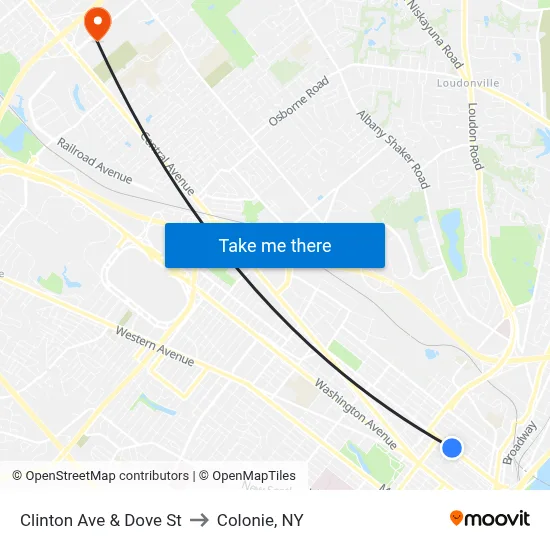 Clinton Ave & Dove St to Colonie, NY map