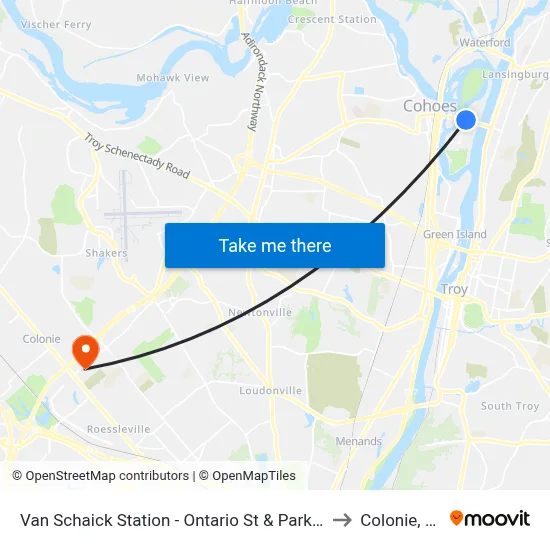 Van Schaick Station - Ontario St & Park Ave to Colonie, NY map