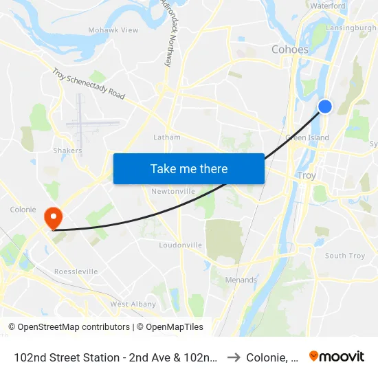 102nd Street Station - 2nd Ave & 102nd St to Colonie, NY map