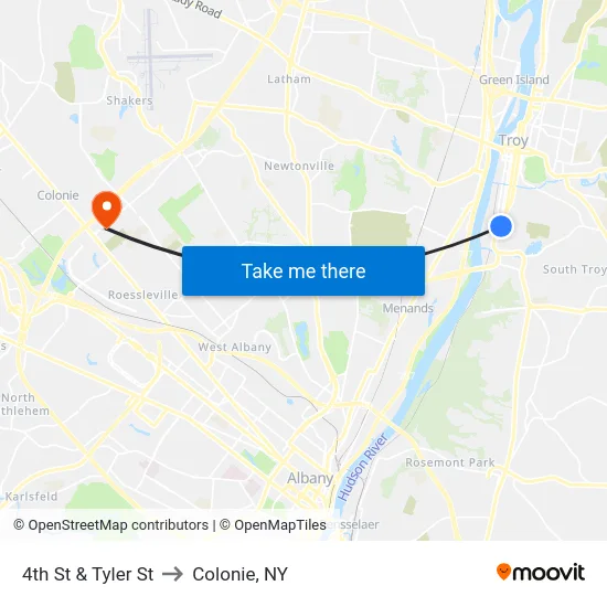 4th St & Tyler St to Colonie, NY map