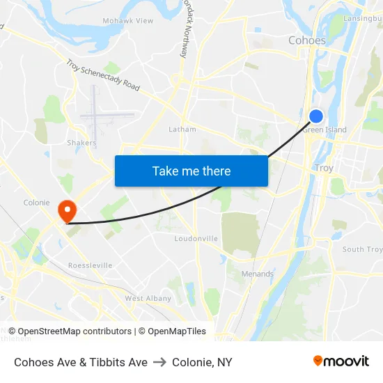 Cohoes Ave & Tibbits Ave to Colonie, NY map