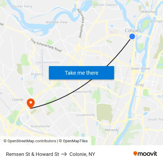 Remsen St & Howard St to Colonie, NY map