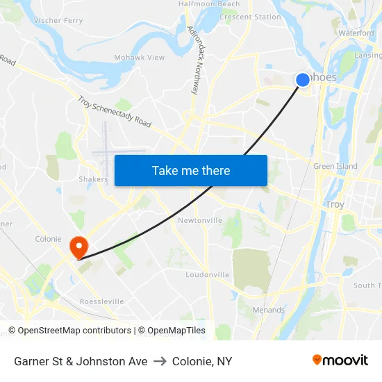 Garner St & Johnston Ave to Colonie, NY map