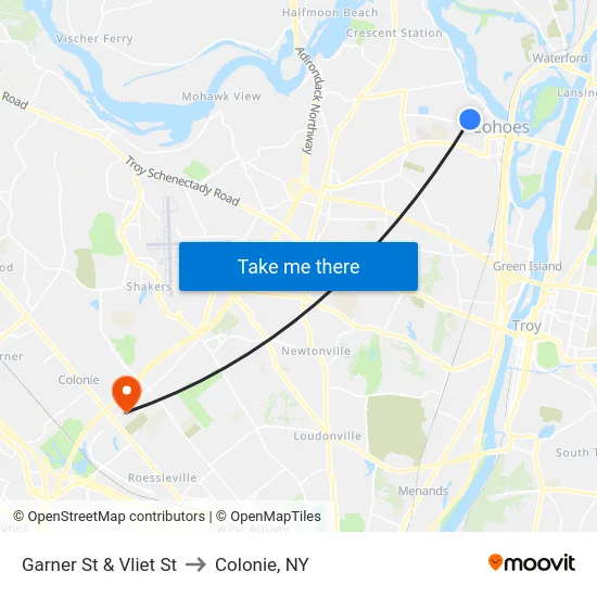 Garner St & Vliet St to Colonie, NY map