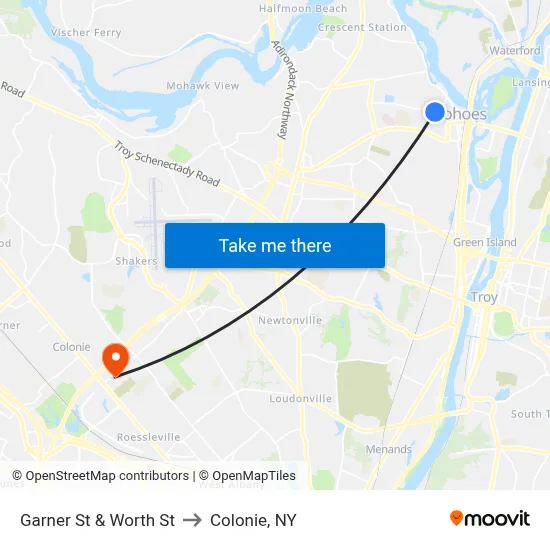 Garner St & Worth St to Colonie, NY map