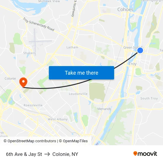 6th Ave & Jay St to Colonie, NY map