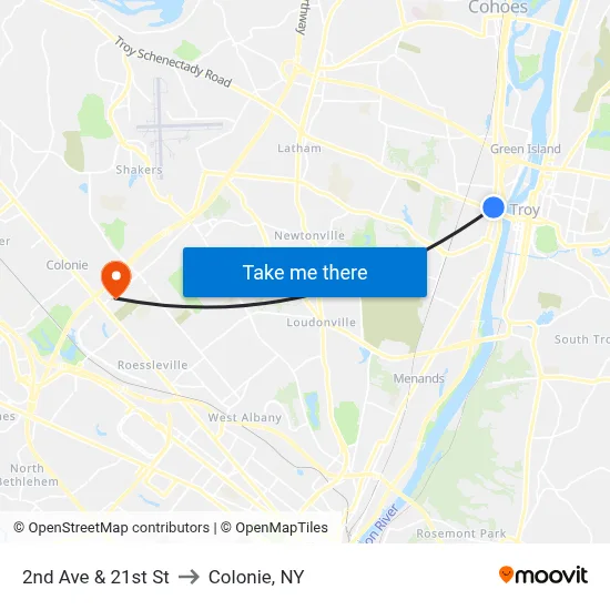 2nd Ave & 21st St to Colonie, NY map