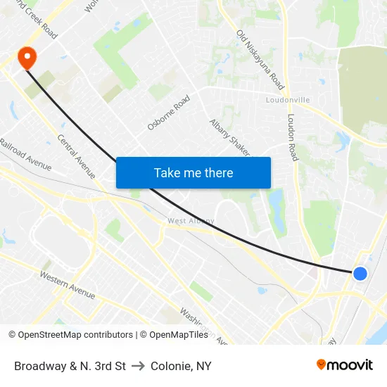 Broadway & N. 3rd St to Colonie, NY map