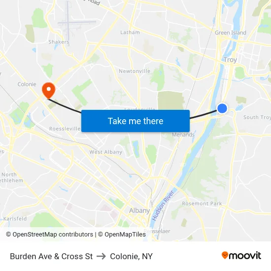 Burden Ave & Cross St to Colonie, NY map