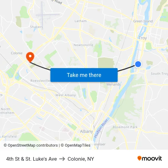 4th St & St. Luke's  Ave to Colonie, NY map