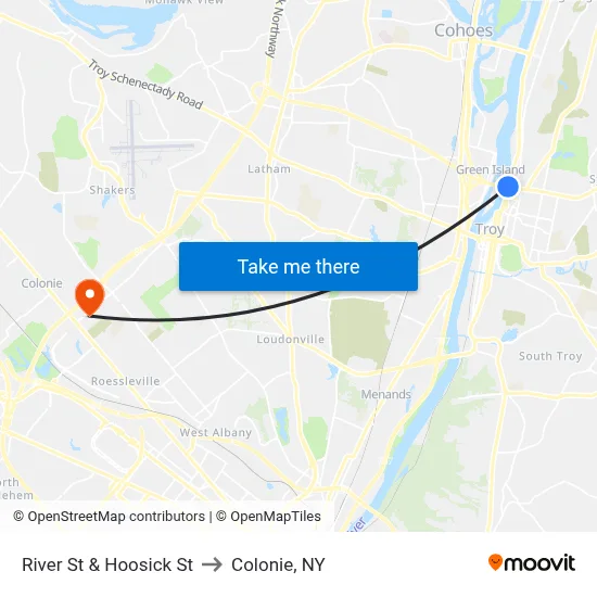 River St & Hoosick St to Colonie, NY map