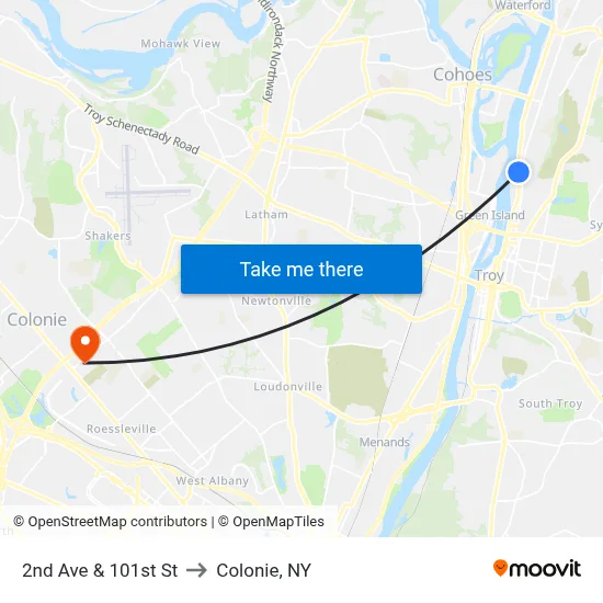 2nd Ave & 101st St to Colonie, NY map