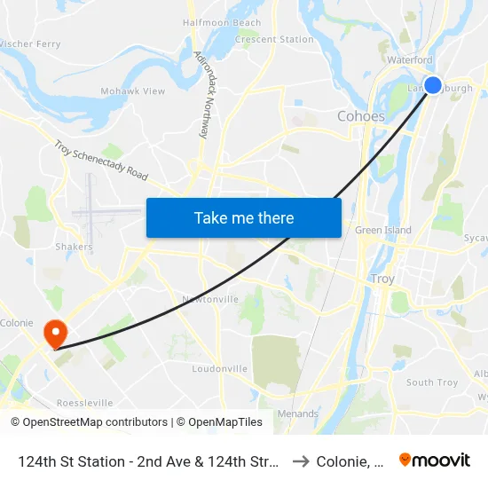 124th St Station - 2nd Ave & 124th Street to Colonie, NY map