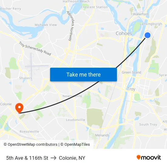 5th Ave & 116th St to Colonie, NY map