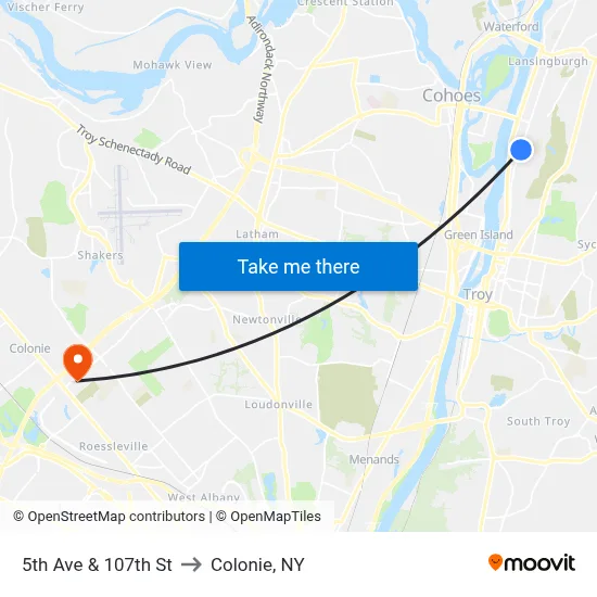 5th Ave & 107th St to Colonie, NY map
