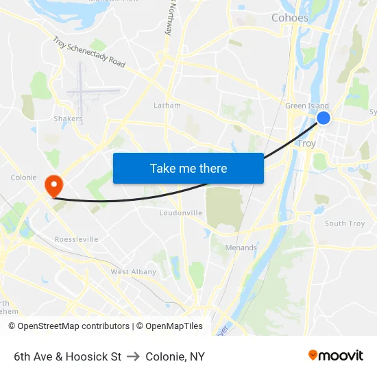6th Ave & Hoosick St to Colonie, NY map