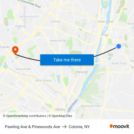 Pawling Ave & Pinewoods Ave to Colonie, NY map