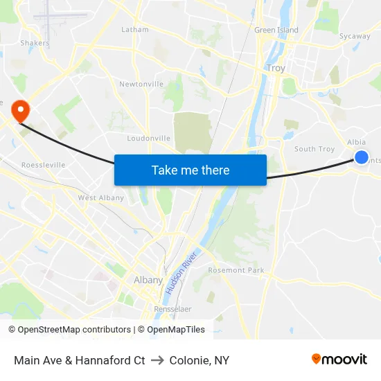 Main Ave & Hannaford Ct to Colonie, NY map