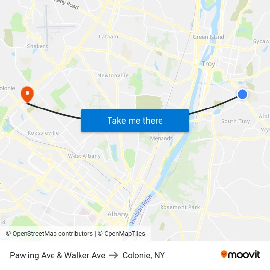Pawling Ave & Walker Ave to Colonie, NY map