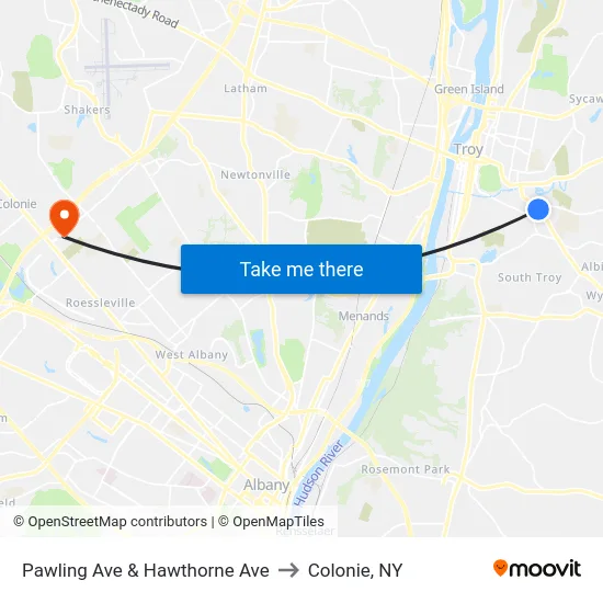 Pawling Ave & Hawthorne Ave to Colonie, NY map