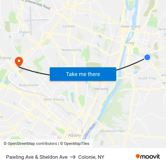 Pawling Ave & Sheldon Ave to Colonie, NY map