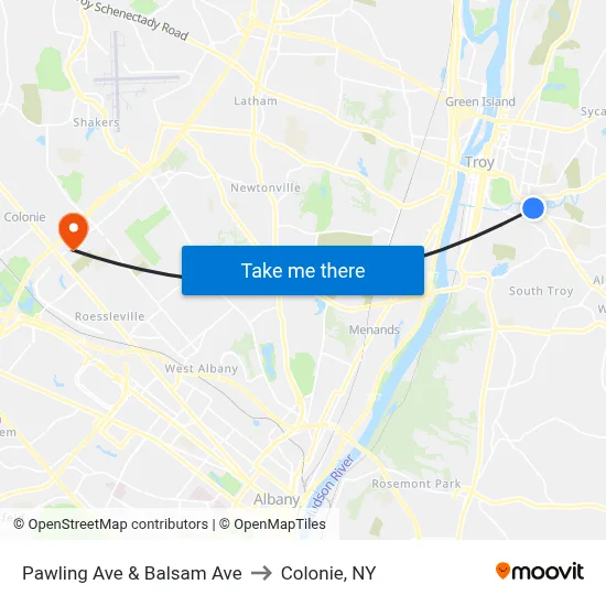 Pawling Ave & Balsam Ave to Colonie, NY map