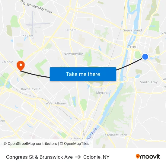 Congress St & Brunswick Ave to Colonie, NY map