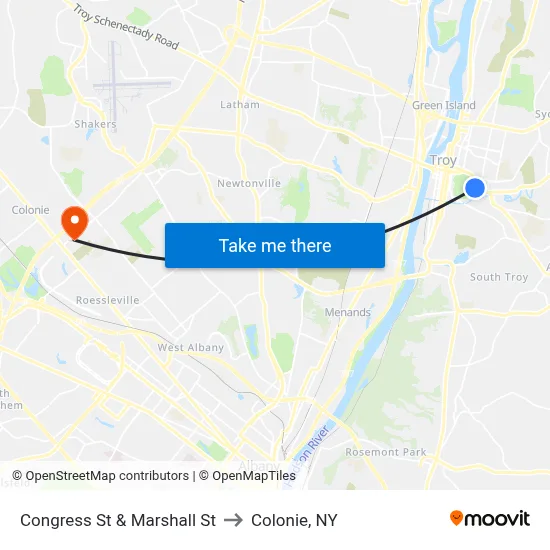 Congress St & Marshall St to Colonie, NY map