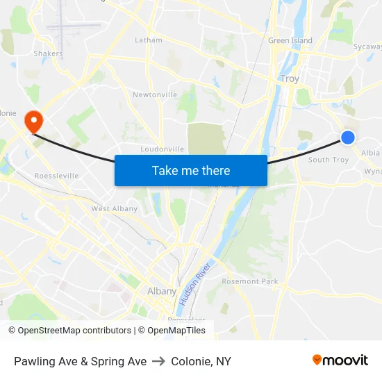 Pawling Ave & Spring Ave to Colonie, NY map