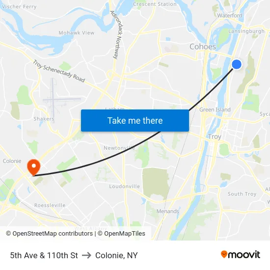 5th Ave & 110th St to Colonie, NY map