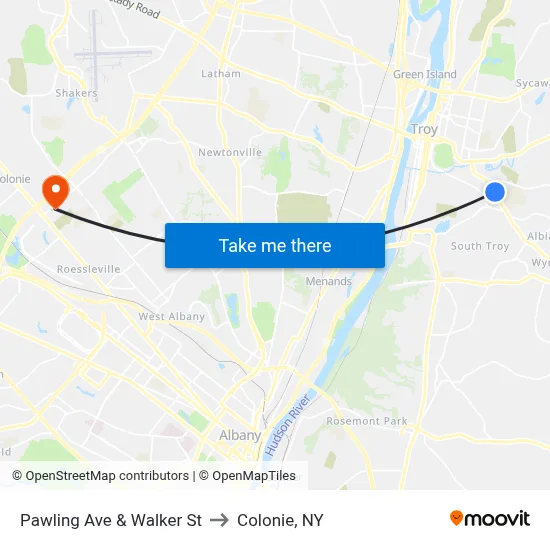 Pawling Ave & Walker St to Colonie, NY map