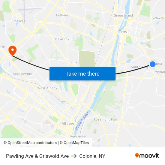 Pawling Ave & Griswold Ave to Colonie, NY map