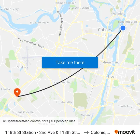 118th St Station - 2nd Ave & 118th Street to Colonie, NY map