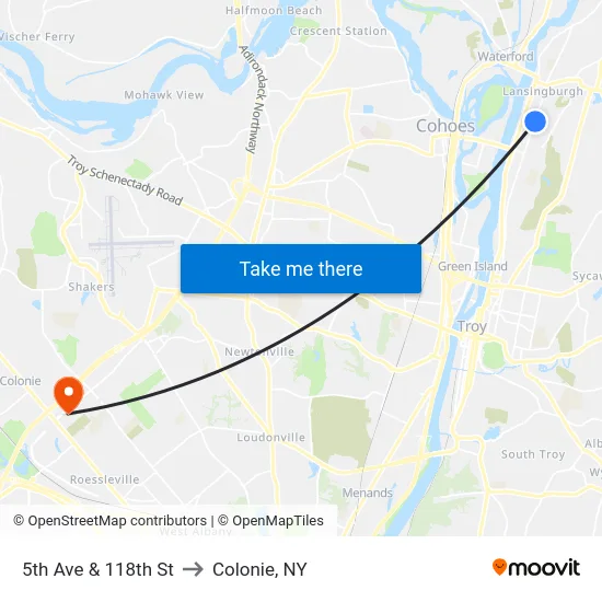 5th Ave & 118th St to Colonie, NY map