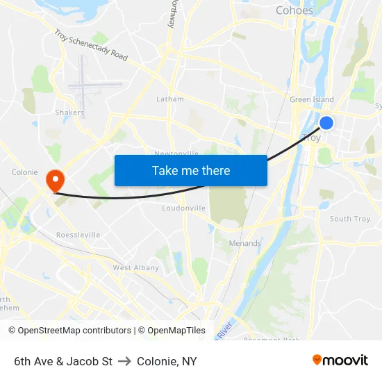 6th Ave & Jacob St to Colonie, NY map