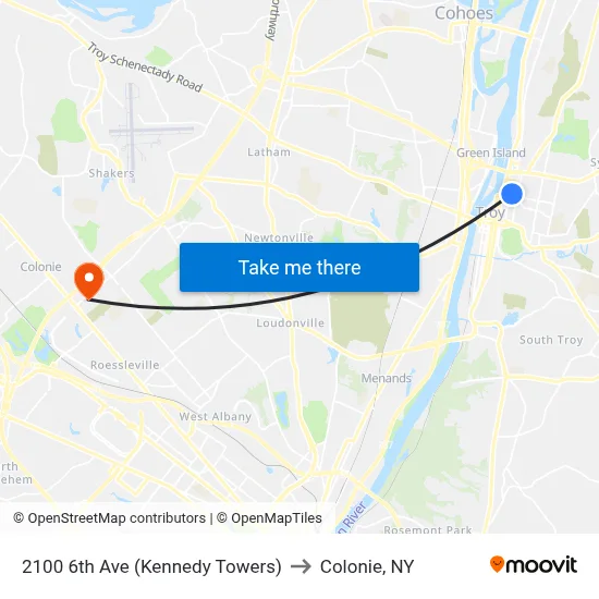 2100 6th Ave (Kennedy Towers) to Colonie, NY map