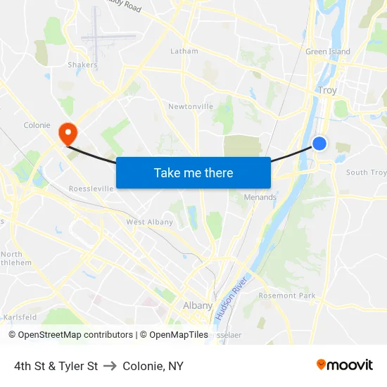 4th St & Tyler St to Colonie, NY map