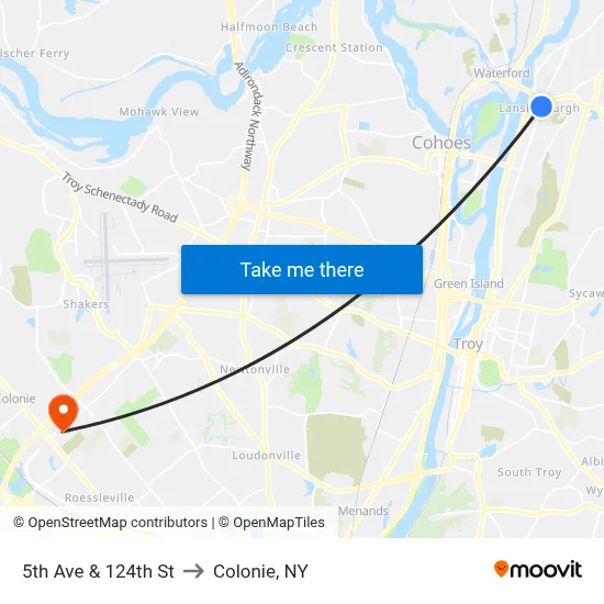 5th Ave & 124th St to Colonie, NY map