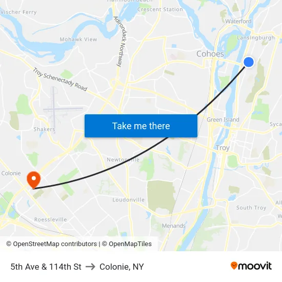 5th Ave & 114th St to Colonie, NY map