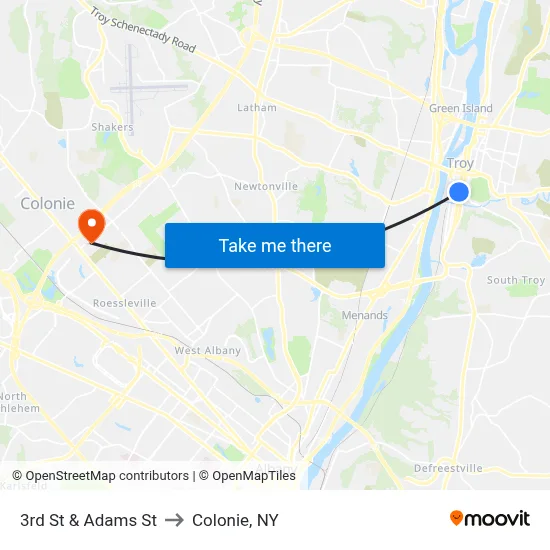3rd St & Adams St to Colonie, NY map