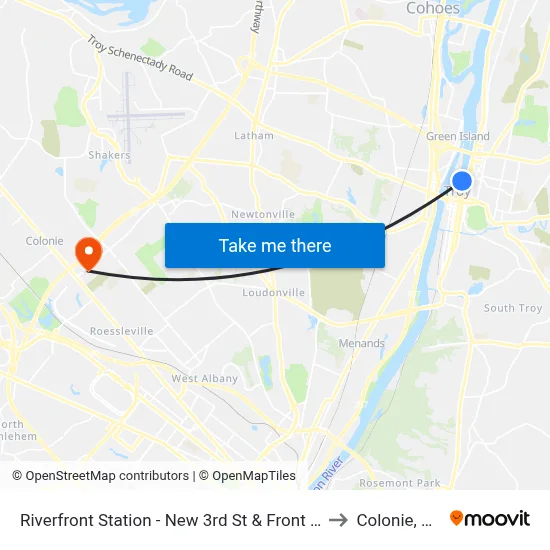 Riverfront Station - New 3rd St & Front St to Colonie, NY map