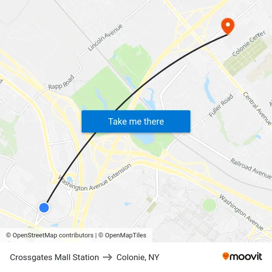 Crossgates Mall Station to Colonie, NY map