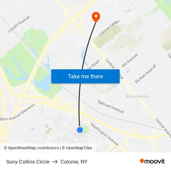 Suny Collins Circle to Colonie, NY map