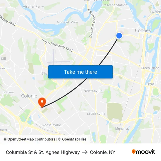 Columbia St & St. Agnes Highway to Colonie, NY map