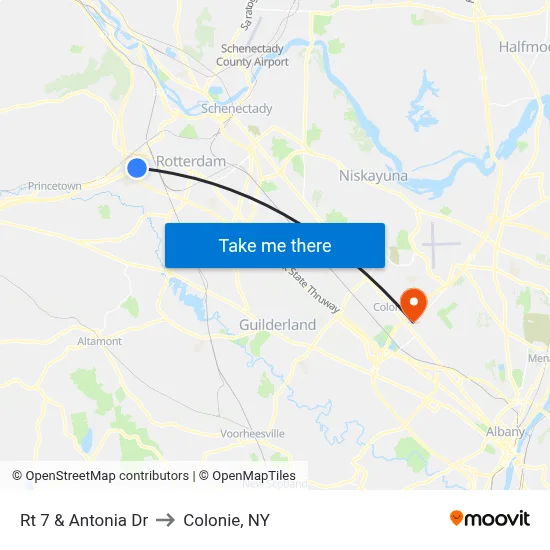 Rt 7 & Antonia Dr to Colonie, NY map