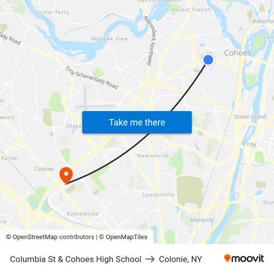 Columbia St & Cohoes High School to Colonie, NY map