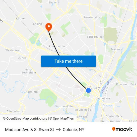 Madison Ave & S. Swan St to Colonie, NY map
