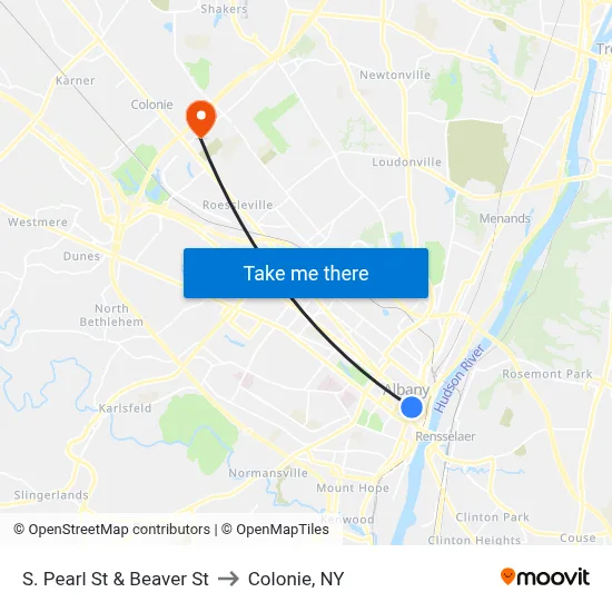 S. Pearl St & Beaver St to Colonie, NY map