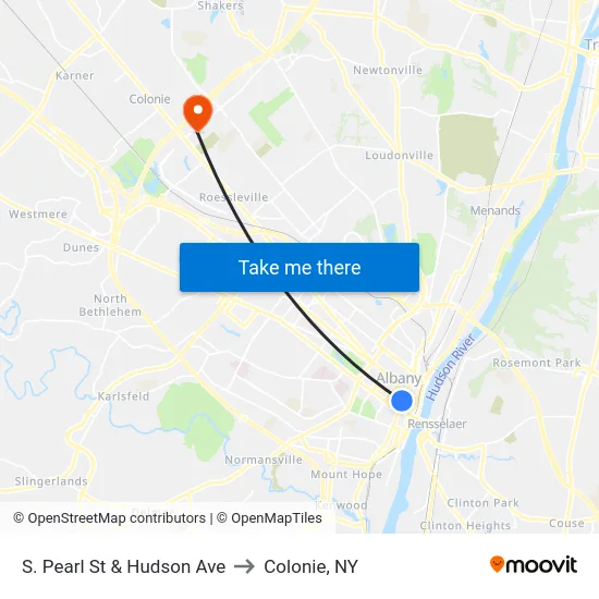 S. Pearl St & Hudson Ave to Colonie, NY map